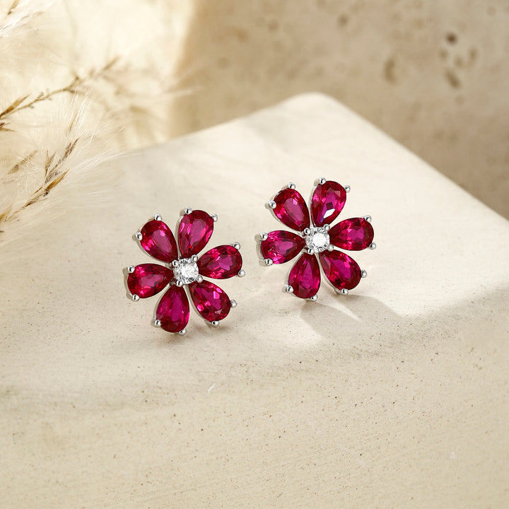Ruby Flower Studs