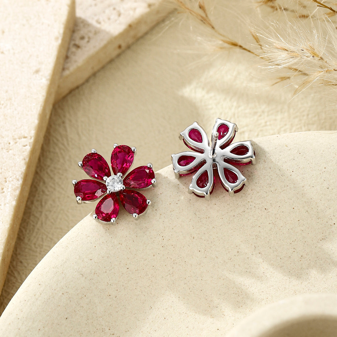 Ruby Flower Studs