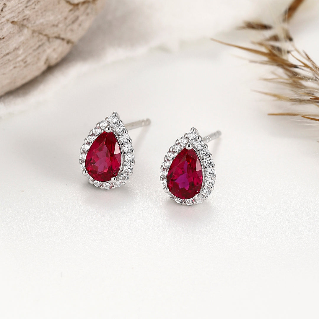 Pear Cut Ruby Studs