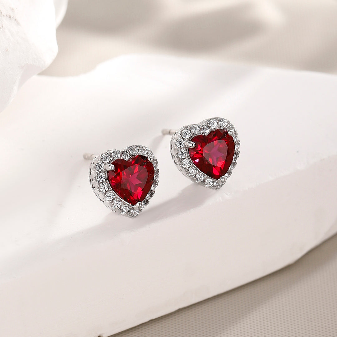 Heart Cut Ruby Studs
