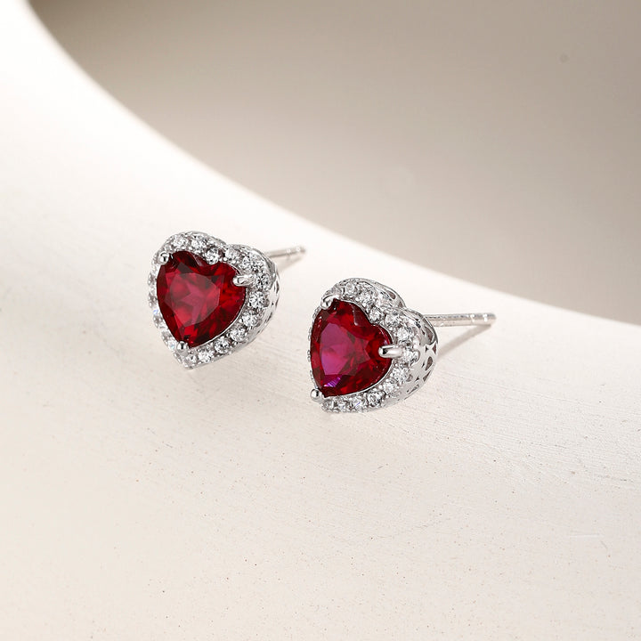 Heart Cut Ruby Studs