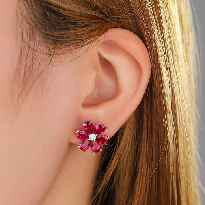 Ruby Flower Studs