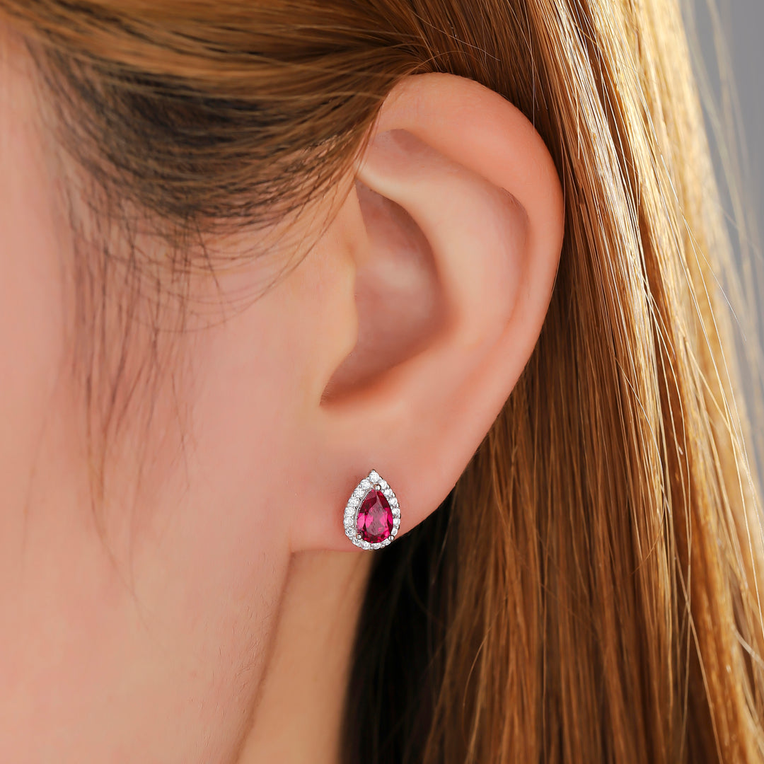 Pear Cut Ruby Studs