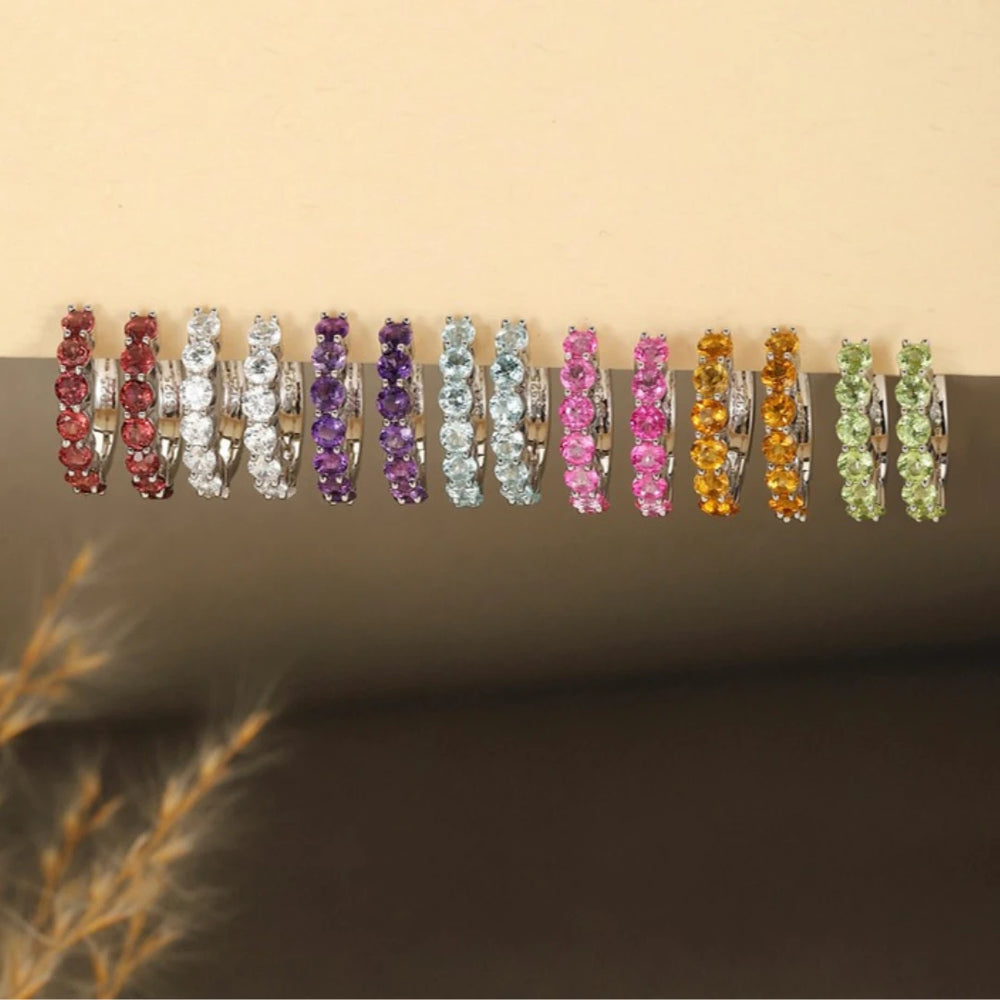 Sterling silver gemstone huggie hoop earrings in all stone colors